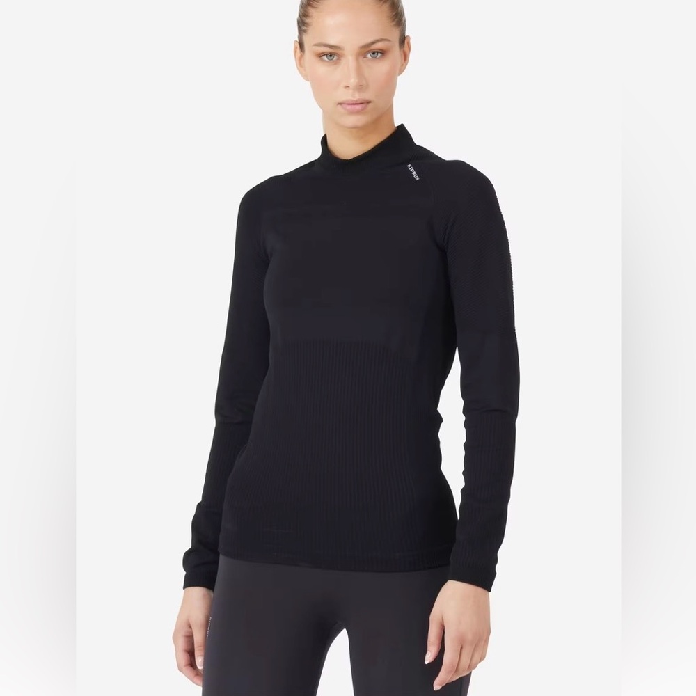 Decathlon Kiprun Running Top Mens Medium Black Mock Neck Performance Athletic
